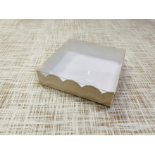 Коробка 10х10х2.5 см, картон, с прозрачной крышкой и ажурным краем, "Пыльная роза" - 25 шт(упак)