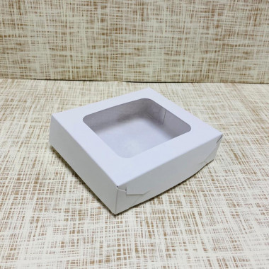 Коробка 13х11.5х3.5 см, картон, с окошком, "Белая" - 25 шт(упак)