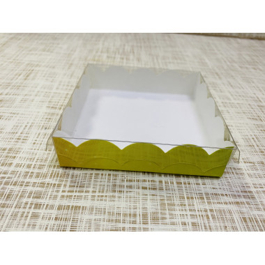 Коробка 10х10х2.5 см, картон, с прозрачной крышкой и ажурным краем, "Солнечная" - 25 шт(упак)