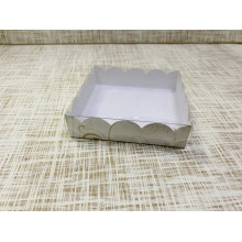 Коробка 10х10х2.5 см, картон, с прозрачной крышкой и ажурным краем, "Золотой узор" - 25 шт(упак)
