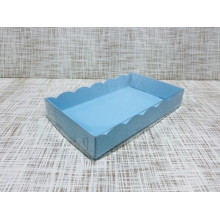Коробка 18х11х3 см, картон, с прозрачной крышкой и ажурным краем, "Голубая" - 25 шт(упак)