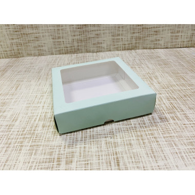 Коробка 14х14х3.5 см, картон, с окошком, "Мятная" - 25 шт(упак)