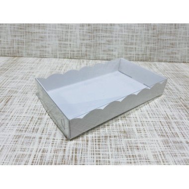Коробка 18х11х3 см, картон, с прозрачной крышкой и ажурным краем, "Белая" - 25 шт(упак)