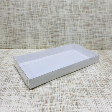 Коробка 26х13х3 см, картон, с прозрачной крышкой, "Белая" - 25 шт(упак)