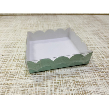 Коробка 10х10х2.5 см, картон, с прозрачной крышкой и ажурным краем, "Мятная" - 25 шт(упак)