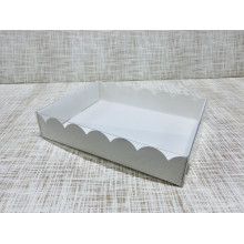 Коробка 20х15х4 см, картон, с прозрачной крышкой и ажурным краем, "Белая" - 25 шт(упак)