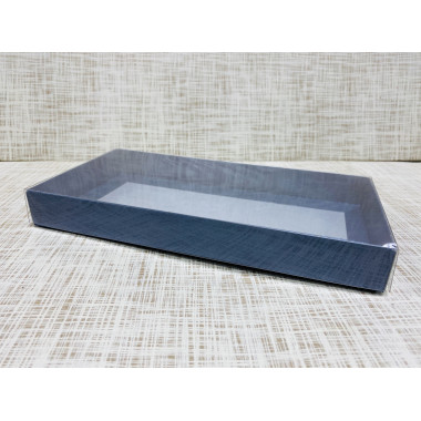 Коробка 26х13х3 см, картон, с прозрачной крышкой, "Маджестик Серебро\Синяя" - 25 шт(упак)