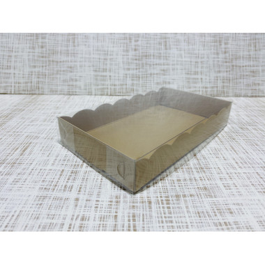 Коробка 18х11х3 см, картон, с прозрачной крышкой и ажурным краем, "Крафт" - 25 шт(упак)