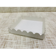 Коробка 15х15х3 см, картон, с прозрачной крышкой и ажурным краем, "Белая" - 25 шт(упак)